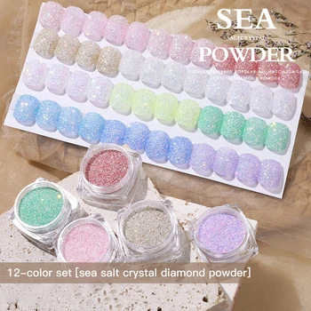 12 Värvi Aurora Mere Soola Kristall Teemant Pulber Küünte Art Super Flash-Crystal Suhkru Pulber, Fine Flash Nail Art Kaunistuste Ilu