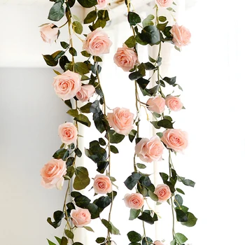 180cm tehislilled Tõusis Viinapuu Luuderohi Pulmad Decor Reaalne Touch Silk Flower Vanik String Lehed Kodus Ripub Decor