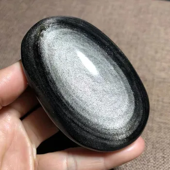 1TK Füüsiline Hõbe Obsidian Palm Kivi Originaal Crystal Healing Gemstone Massaaž Mineraal Kvarts Reiki Home Decor
