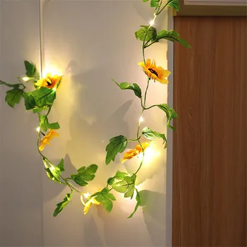2,5 M Haldjas Led Light String Sun Flower Kunstlik Taimed Viinapuu Vanik Vask Paindlik Lamp Puhkus Pool DIY Rippuvad Decor