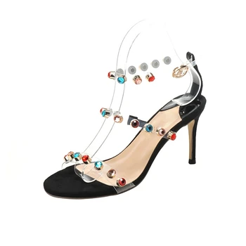 2021 Kevadel ja Suvel Uus ja Läbipaistev Pahkluu Rihm Sandaalid Värvi Neetide Crystal Stiletto Kõrge Kontsaga kingad Naistele