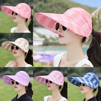 2021 Suve Päikese Kaitse Mütsid Naistele Lai Nokk Kokkuklapitavad Anti-UV-Caps Daamid Tüdruk Suvel Puhkuse Rannas Hobusesaba Visiir Mütsid