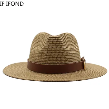 2021 Suvel Straw Hat Mood Vabaaja Panama Beach Fedora Müts Laia Ääreni Vett Hülgav Päike Panama Mütsid Naistele