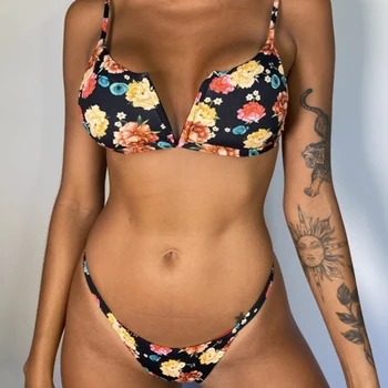 2021 Uued Sexy Bikini, Must Print Split Lill Kahe Töö Supelrõivad Sügav V Beach Kanda Suvel Rinnahoidja Trikoo