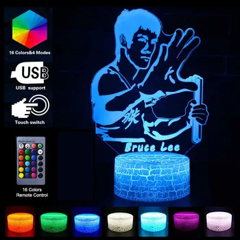3D-Hiina Kung Fu Joonis Öö Valguses Bruce Lee Design Värvi lauavalgusti USB LED Puhkus Kingitused Meestele, Poisid, Kids Magamistuba Decor
