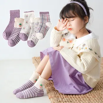 5Pairs Lilla Ruuduline Printsess Beebi Tüdrukute Sokid Laste Kevad-Sügis Sokid korea Jaapani Stiilis Magus Armas Kids Puuvillased Sokid