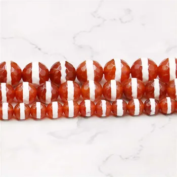 6 8 10 mm Ring Lihvitud Punane Valge Triibuga Väravad Lahti Helmed DIY Onyx Looduslikust Kivist Naiste Tüdruk Mood Ehted Making Disain