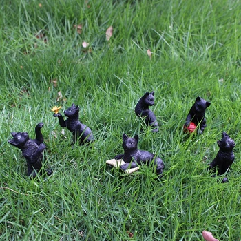 6tk Kääbus Vaik Must Kass Figuriin Kuma Pimedas Helendav Silmad Aed Kaalul Kujud Õue Halloween Decor
