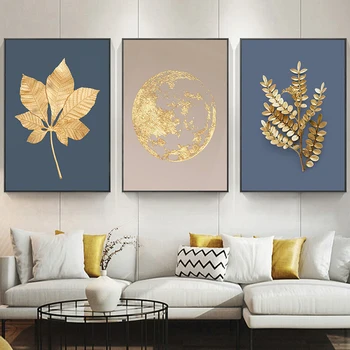 Abstraktne Kaasaegne Gold Leaf Seina Art Pilt Lõuendil Maali Nordic Kuldne Maa Plakatid Ja Pildid Elutuba Decor