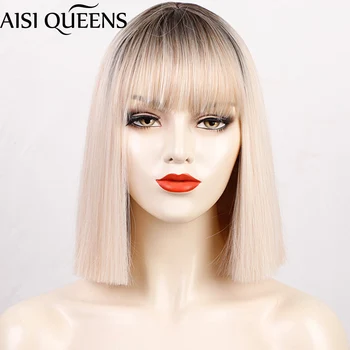 AISI QQ Parukad Sünteetilisest Lühike Sirge Ombre Blond Bob Parukad Bangs Naiste Punane Must Pruun Juuksed iga Päev