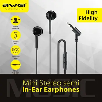 Awei PC-7 Juhtmega Kõrvaklapid 3,5 mm Jack Earbuds Stereo, Bass Sound Kõrvaklapid Mikrofoniga Peakomplekti In-Ear Juhtmega Kõrvaklapid, telefonid