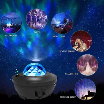Bluetooth Muusika Tähine LED Projektor Light Water Wave LED Star Night Light Puhkus Magab Lambi LED-Projektori Kerge Lava Valgus