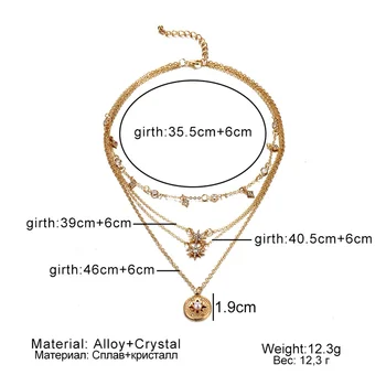 Bohemian Mood Õrn Geomeetriline Crystal Tutt Rhinestone Star Ripats Mitmekihilised Kuld Kaelakee Naiste Jõulukinke