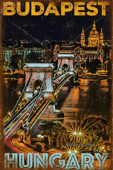 Budapest Ungari Kunsti Tina Märke vintage displate retro metallist laigud Raua Maali Poster