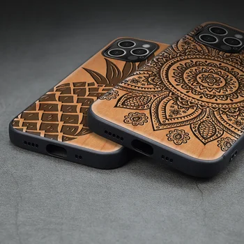 Carveit Wooden Case For iPhone 12 Pro Max Mini 12Pro 12ProMax Luksus Puit Kate Silikoonist Kest Telefoni Tarvikud Kere Kaitse