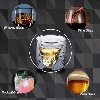 Crystal Skull Pea Maha Cup Crystal Klaasist Läbipaistev Topelt Kihi Tee Pudelis Vein Viski Viin Baar Klubi Õlu Vein Cup Prillid