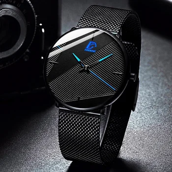 DIJANES Herren Minimalistische Mode Uhren Viisil Klassische Schwarz Ultra Dunne Edelstahl Silma Gurtel Quarz Armbanduhr Reloj
