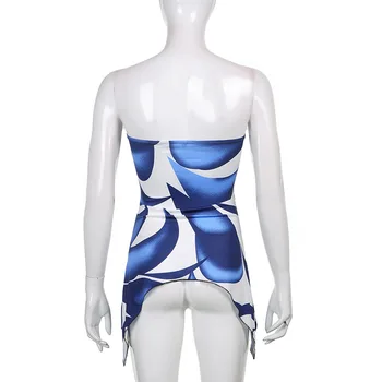 Duena Tie Dye Toru Mini Kleit Seksikas Sinine Paljaste Tagasi Maha Õla Klubi Partei Varustus Asümmeetrilise Suvel Naiste kleidid, 2021