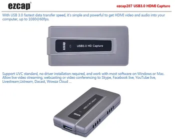 Ezcap 287 Mäng Pildista Box HDMI-Sisend ja USB 3.0 Toetab UVC HD Video, Audio salvestamine Windows/Mac/Linux PS4 PS3 Xbox 360/Üks