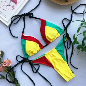 Hirigin 2tk Naiste Bikiinid Komplekti Supelrõivad Rainbow Värvi Push up Lühike, Madal Vöökoht Thong Triip Ujumistrikoo trikoo Ujumiseks Kanda