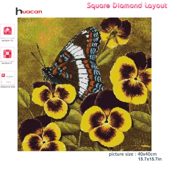 Huacan Diamond Maali 5d Diy Liblikas Mosaiik Loomade Lill Täis Ruut/ring Tikandid Orhidee ristpistes Home Decor