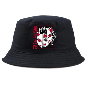 Jaapani Anime Demon Slayer Print Must Kopp Mütsid Naistele Meeste Kalapüük Müts Päike Suvel Päikesekreemi Kalamees Panama Hip-Hop Kork