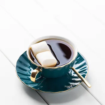 Keraamiline tass kohvi set tõmba lill cup 200ml tumeroheline musta Euroopa kuld-joonistus luksus kohvi tassi Põhjamaade stiilis äri kingitus