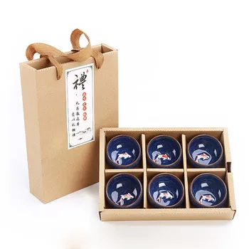 Kung Fu Tee Set Crackle Glasuur Travel Tee Kauss Hiina Teacup Komplekti Kingitus Pakendis 6tk