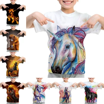 Lahe Hobune 3D Print Lapsed Tshirt teise lapse Juhuslik T-Särk Poistele Tüdrukute Lühikese Varrukaga T-särk Mood Tee Tops Suvel Laste Riided