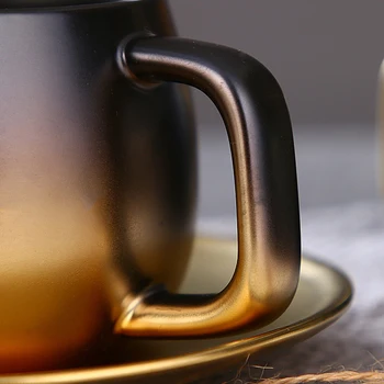 Luksuslik Must Kuld Keraamiline Tass Kohvi Espresso Kohv Tee Hommikusöök Piima Tass Ja Alustass Komplekt Lusikas Ja Taldrik Gift Box Set
