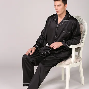 Meeste Silk Pajama Tahked Värvi Pikkade varrukatega Sleepwear Ja Püksid Lakooniline Stiil Homewear Kayouli