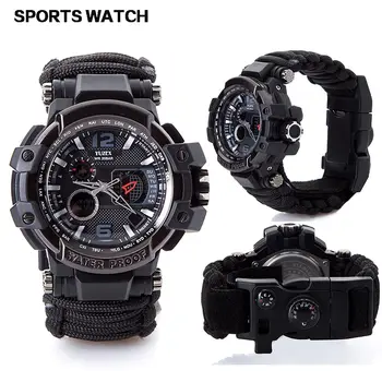 Mehed Väljas Ellujäämise Sõjalise Watch Fashion Mitmeotstarbeline Kompass, Veekindel LED-Kvarts Sport Watch Mees relogios masculino