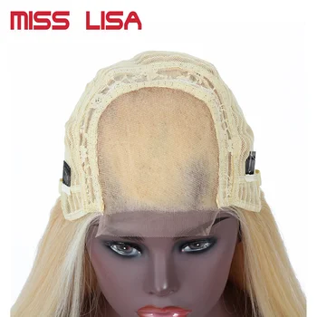 MISS LISA Sirge Blond juustest parukad T1b/27 ja 613 26inch Mitte-Remy Eel Kitkutud Koos Beebi Juuksed 4x4 Pits Sulgemise parukas