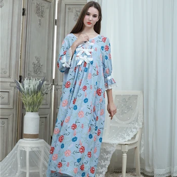 Mood 2019 Sleepwear Lahtised Naiste Pikk Nightgowns Tahke Vintage Homewear Trükkimine lill Nightdress Pidžaama Hulgi-15 värv