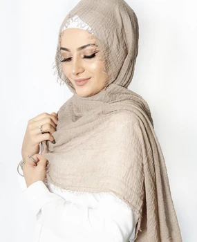 Mood Naised Moslemi Crinkle Hijab Sall Musulman Puuvill Headscarf Islami Hijab Suurrätikud ja Wrapid Foulard Femme
