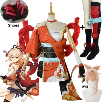 Mäng Genshin Mõju Yoimiya Cosplay Kostüüm Naiste Mood Võidelda Ühtne Tegevus Partei Riided Halloween cosplay parukas kingad
