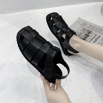 Naiste Päris Nahast Sandaalid Suvel Pannal Rihma kingad, seest Õõnes Välja Beach Lahe Ladies Jalatsid pluss Suurus 2021 Uus mood Sandal