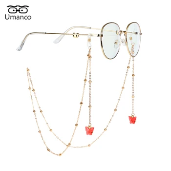 New Fashion Gold Glasses Chains with Colorful Animal Butterfly Pendant Women Girls Eyeglasses Bead Chain Sunglasses Jewelry