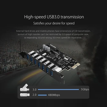 ORICO SuperSpeed USB 3.0 7 Port PCI-E Express Kaardi 15pin SATA Toite Pistik PCIE Kohandada laienduskaardi