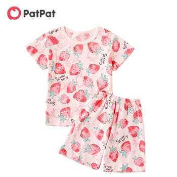 PatPat 2021 Uus Suvi Lapsed Tüdruk Maasika Allover Prindi Särk ja lühikesed Püksid Komplekt