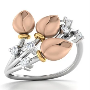 Peen Lihtne Kolme Roosid Elegantne Sõrmus Micro Inkrusteeritud Tsirkoon Ringi Daamid Ringi Ehted Abielusõrmus