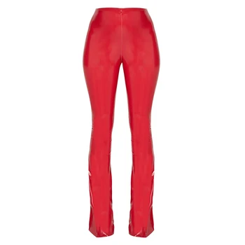 Punane Lateks Nahast Kõrge Waisted Põletatud Pükste Naiste Stretch Slim PVC Püksid, Säärised Office Lady PU Nahast Püksid Poole Kohandatud