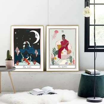Põhjamaade Kokkuvõte Sun Moon Star Tarot Seina Art-Pildid Lõuendile Maali Keisrinna Maailma Plakatid, Prindid Elutuba Home Decor
