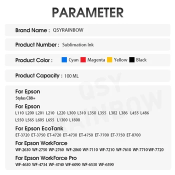 QSYRAINBOW 5 Pudeli Sublimatsioon Tint Täitke Universaalne 100ML Epson Tindiprinteri Desktop Ecotank Tööjõu Printer soojusülekande