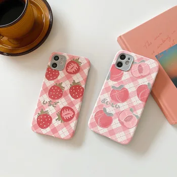 Retro Magus Kawaii virsiku-Maasika ruuduline Jaapani Telefoni Case For iPhone 11 12 Pro Max Xr, Xs Max 7 8 Plus 7Plus juhul Armas Kate