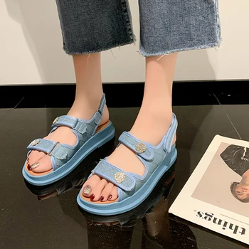 Sandaalid naiste 2021 suvel uus stiil Velcro wild paks-baseeruv Rooma kingad fairy style korter kingad