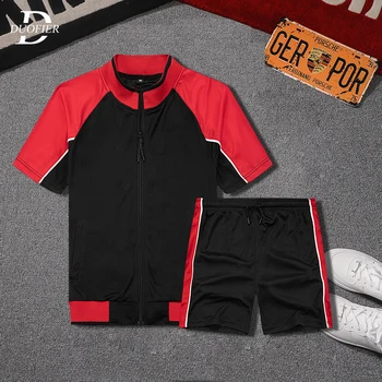 Suvel Uued Meeste Vabaaja Komplektid Tõmblukk Segast Jogger Spordidressid Mens Spordirõivad Tshirt+Lühikesed Püksid, Kaks Tükki, Komplekti Lahti Sobib V-Kaelus