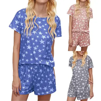 Suvi Lühike Varrukas Õhuke Prindi Lahti Sleepwear Tüdruk Pijamas Mujer Vaba Aja Veetmise Nightgowns Naiste V-Kaelus, Lühikesed Püksid Naiste Pidžaama Komplekti