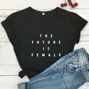 Tulevik On Feminism Naiste T-Särk Naiste Harajuku Lühikesed Varrukad Tshirt Naiste Puuvillane Must Camisetas Mujer Vabaaja Femme T-särk