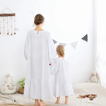 Tüdrukud Mull Pikkade Varrukatega Ema Ja Lapse Kandke Liiga Korea Versiooni Pikk Puuvillane Kleit Sleepwear Saab Kanda Väljaspool Nightdress